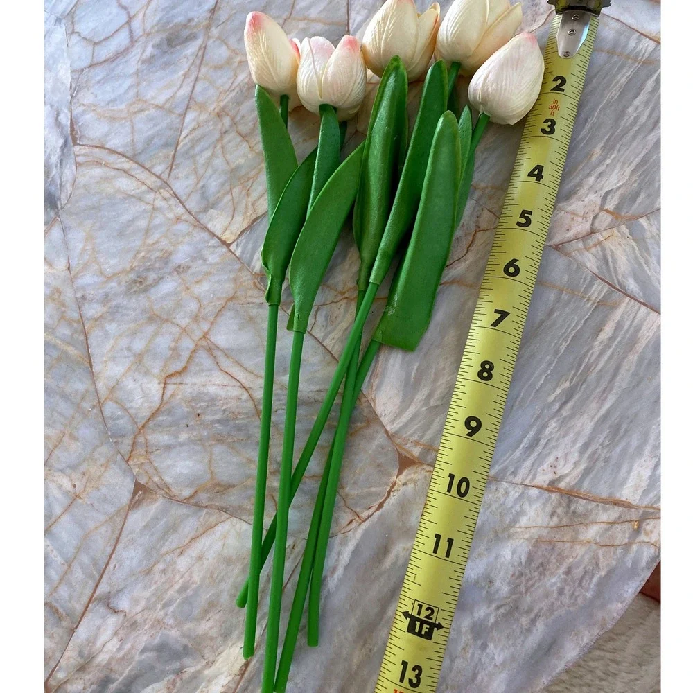 5 Piece Artificial Tulip Stems Cream Pink Faux Silk Flowers Spring Home Decor